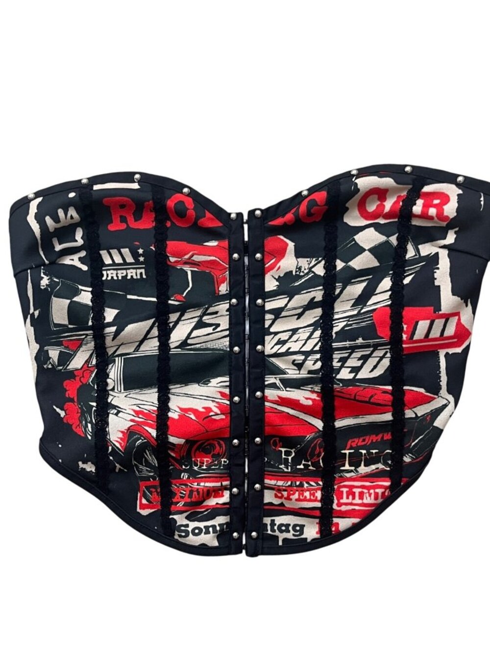 Romwe Cyber Y2K Racing Streetwear Crop Corset Medium US 6 Black BikerCore Edgy